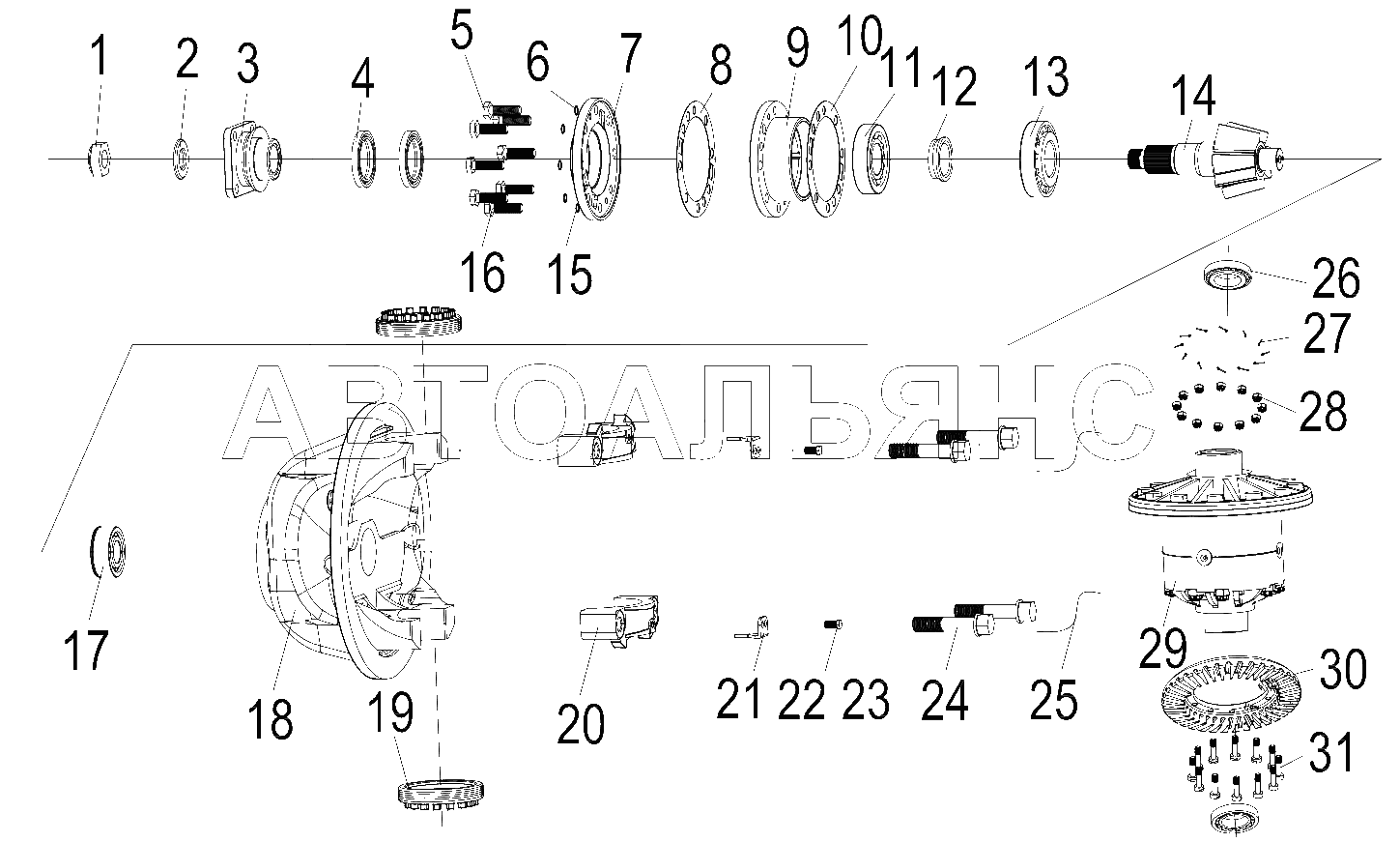 MAIN REDUCTOR ASSEMBLY (Front bridge 36403000001/Rear axle 3